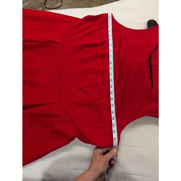 Red A-line style sleeveless dress w/black stripe at hemline size approx XL - Picture 6 of 7